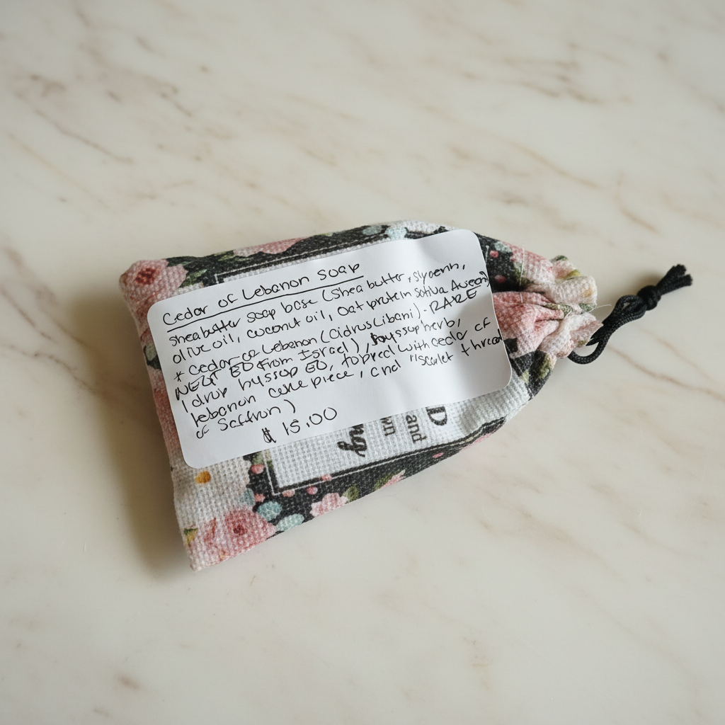 Cedar of Lebanon Soap Satchel with Label - Clean Background
